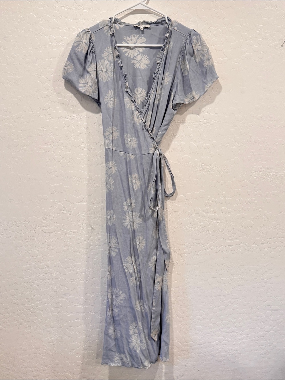 Madewell Light Blue Floral Wrap Midi Dress Womens Medium Ruffle Trim